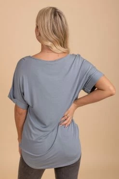 Zenana Wait For You V-Neck Top 59 Zenana Wait For You V-Neck Top -bella ella boutique shop blue gray back 5000x