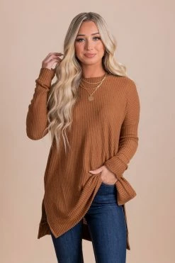 Zenana Life Goes On Long Sleeve Waffle Top -bella ella boutique shop brown front 86baf802 88e6 42a7 bb63 8317b749e7c1 5000x