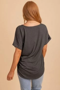 Zenana Wait For You V-Neck Top 65 Zenana Wait For You V-Neck Top -bella ella boutique shop charcoal top back 5000x
