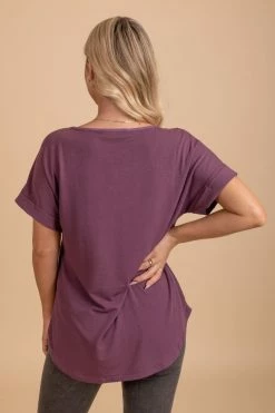 Zenana Wait For You V-Neck Top 55 Zenana Wait For You V-Neck Top -bella ella boutique shop eggplant top back 5000x