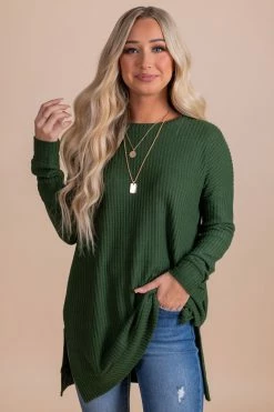 Zenana Life Goes On Long Sleeve Waffle Top -bella ella boutique shop green front 0b3a53d2 ee78 42ae 9f59 981ee167ff6d 5000x