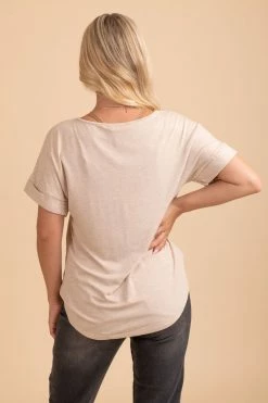 Zenana Wait For You V-Neck Top 62 Zenana Wait For You V-Neck Top -bella ella boutique shop heather beige back 5000x