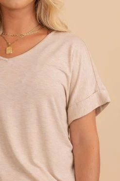 Zenana Wait For You V-Neck Top 61 Zenana Wait For You V-Neck Top -bella ella boutique shop heather beige detail 5000x