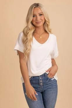 Zenana Wait For You V-Neck Top 66 Zenana Wait For You V-Neck Top -bella ella boutique shop ivory top front 5000x