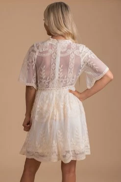 Bella Ella Boutique Light My Fire Cream Lace Mini Dress -bella ella boutique shop light my fire back 5000x