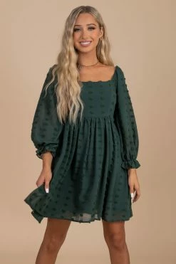 Mainstrip Take Me Away Puff Sleeve Mini Dress - Dark Green