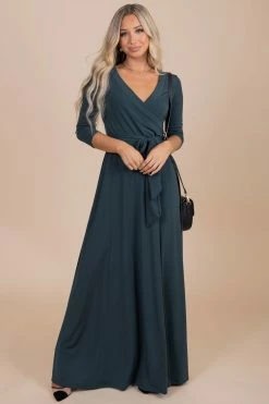 Janette Little Secrets V-Neck Maxi Dress - Dark Green