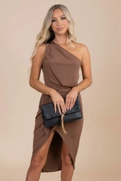 Cameo Move Forward One-Shoulder Midi Dress - Brown