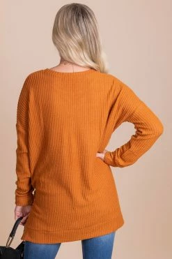 Zenana Life Goes On Long Sleeve Waffle Top -bella ella boutique shop orange back d28a3848 564b 422f 8d55 2c84c5a35fc6 5000x