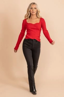 Eesome Confidently Lost Long Sleeve Top -bella ella boutique shop red top front 5000x