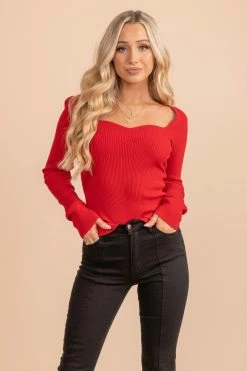 Eesome Confidently Lost Long Sleeve Top -bella ella boutique shop red top 5000x