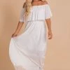 See & Be Seen Slow Dancing Ribbed Off Shoulder Maxi Dress -bella ella boutique shop slow dancing white front 5000x
