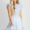 E&M/Mine Summer Picnic Gingham Mini Dress -bella ella boutique shop summer picnic blue main image 5000x