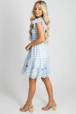 E&M/Mine Summer Picnic Gingham Mini Dress -bella ella boutique shop summer picnic blue side 5000x